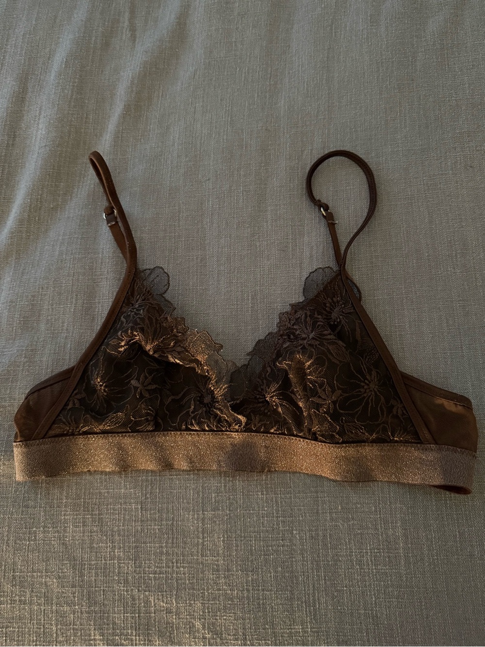 Aerie Lace Triangle Bralette in Deep Brown